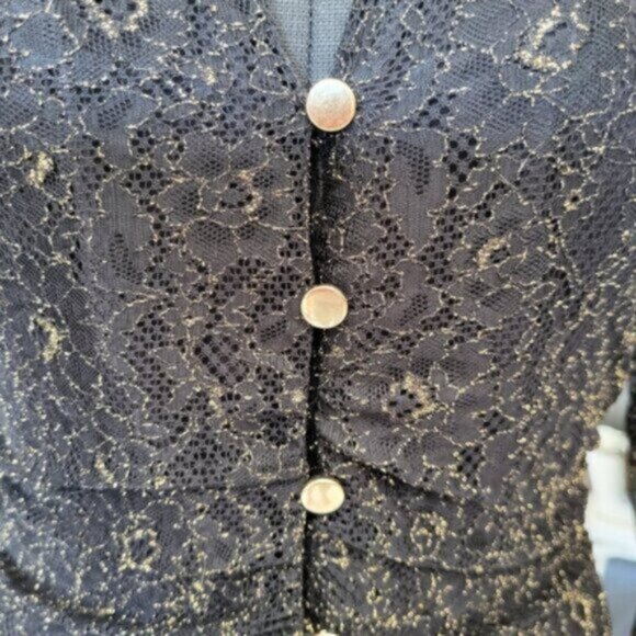 Black Tape Mesh Lace Whimsy Fairy Core Goth Blouse Sz Small - Picture 5 of 13